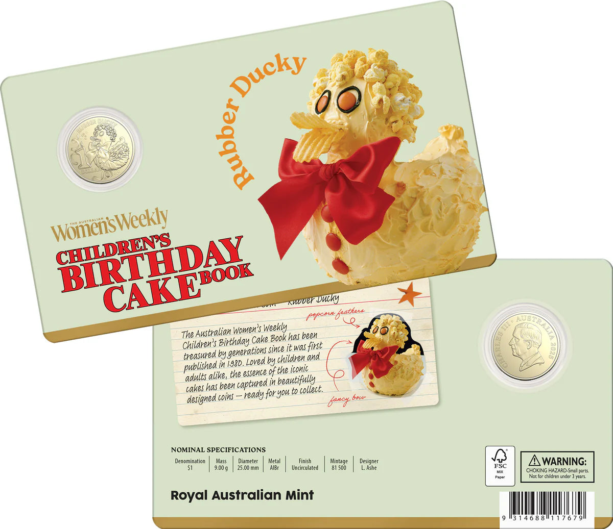 AWW Birthday Cake Rubber Ducky 2025 $1 Uncirculated Coin in Card AWW Birthday Cake Rubber Ducky 2025 $1 Uncirculated Coin in Card